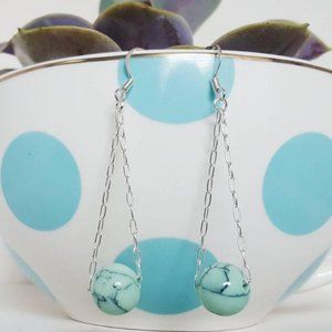 Turquoise Howlite Silver chain Drop Hook Earrings